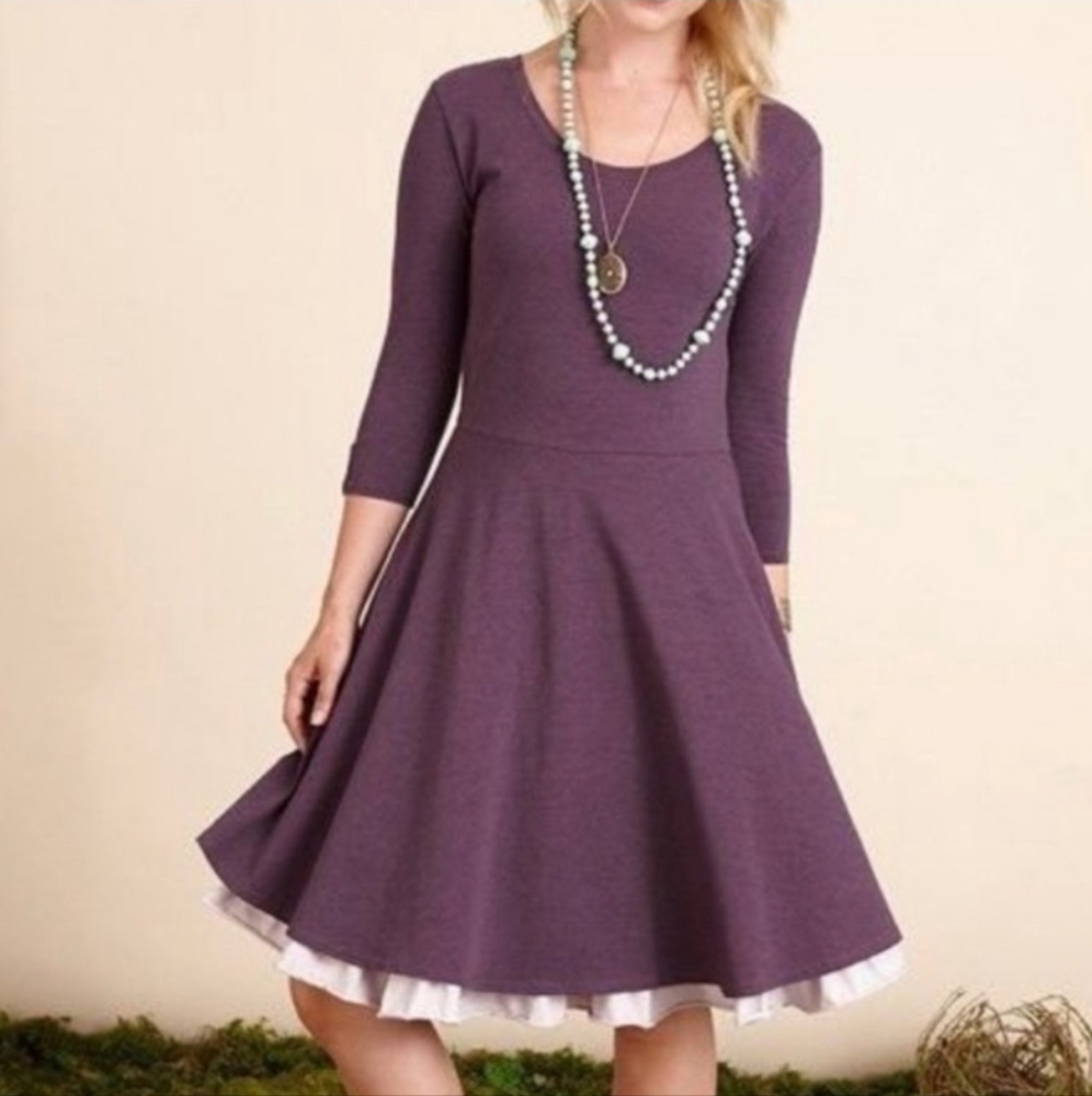 Matilda Jane Purple Cotton Stretch Layered Fit & Flare Midi Dress Size Medium